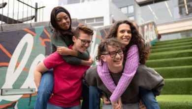 Group of Birmingham Newman University students in Birmingham City Centre