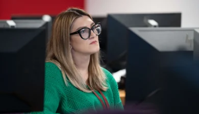 Accounting and Finance student in computer room