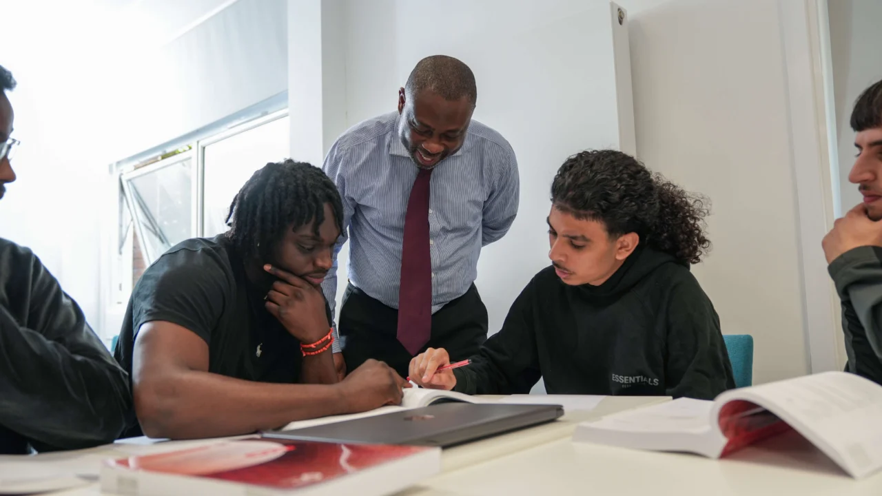 Business students in class with academic