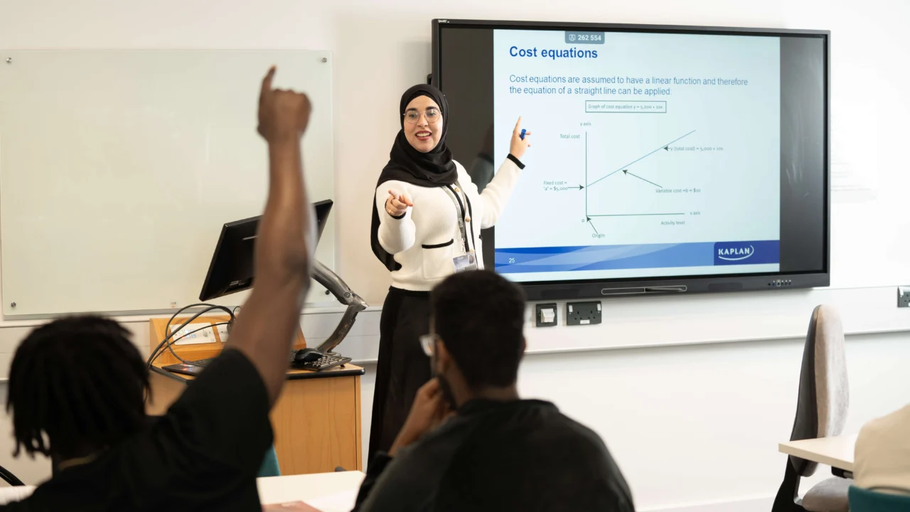 Business lecture with academic and students