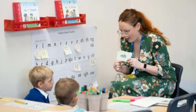 Primary Education teacher in class with students