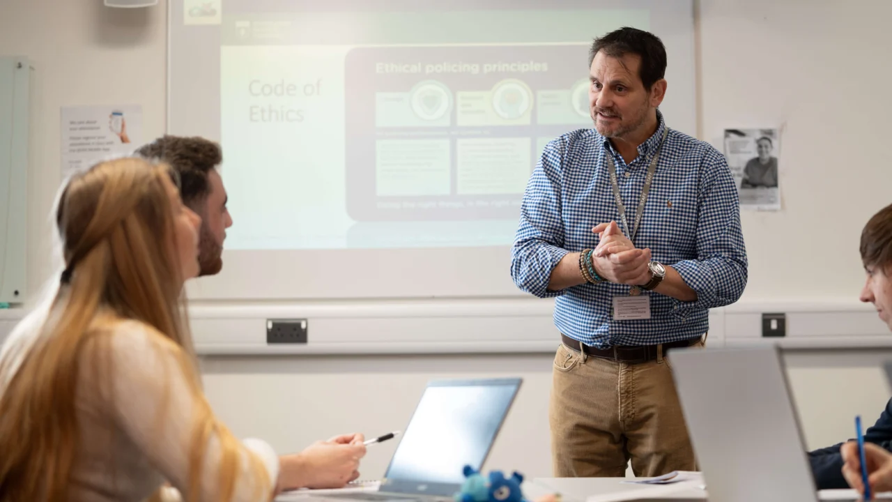 Criminolgy lecturer with students in class