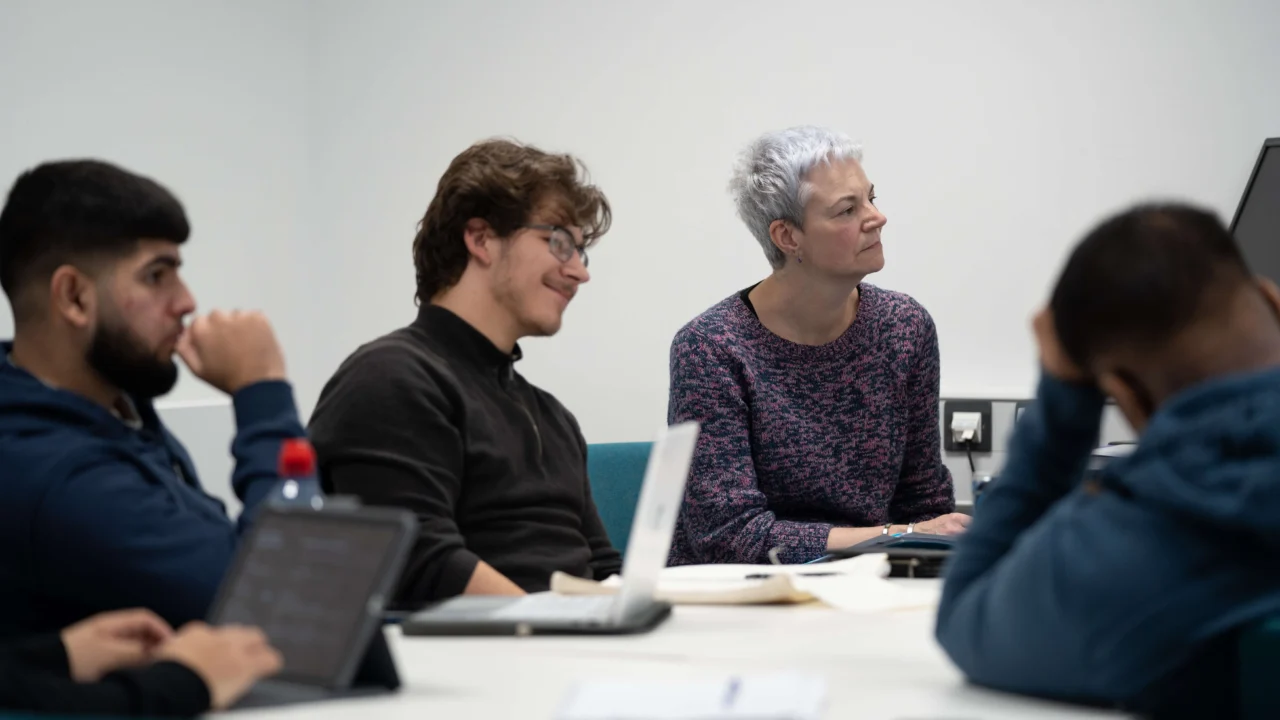 Secondary drama students in a classroom at Birmingham Newman University.