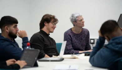 Secondary drama students in a classroom at Birmingham Newman University.
