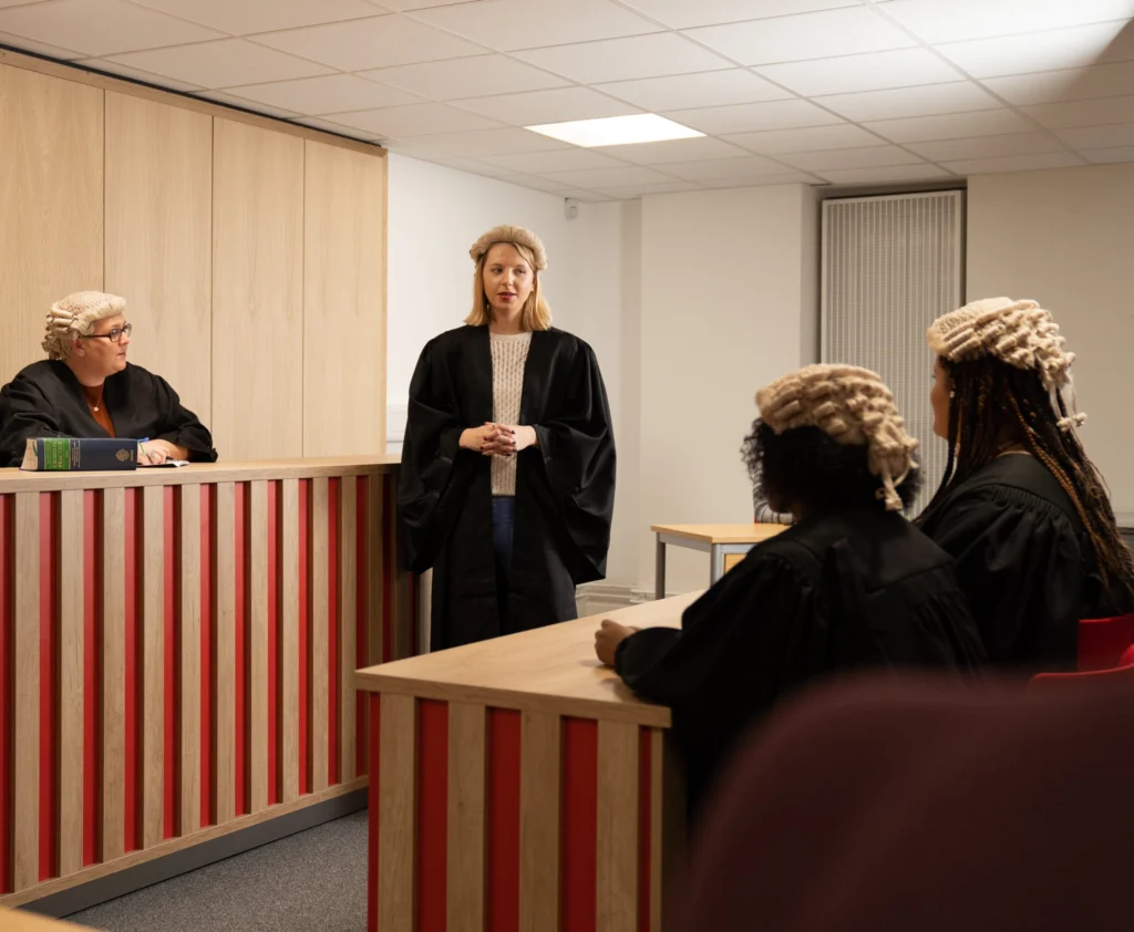 Students in mock law court room