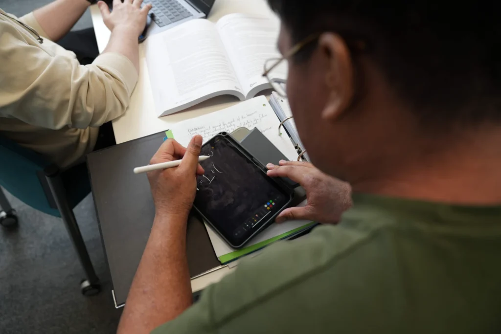 Student with calculator