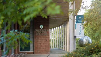 Exterior of Birmingham Newman with globe