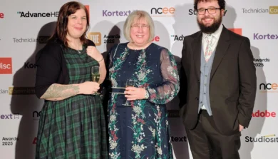 Chris Porter and other award nominees in front of awards banner