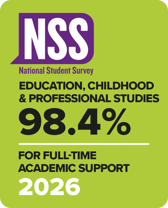 NSS National Student Survey. Education, Childhood & Professional Studies 98.4% for full-time academic support 2026