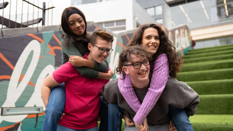 Group of Birmingham Newman University students in Birmingham City Centre