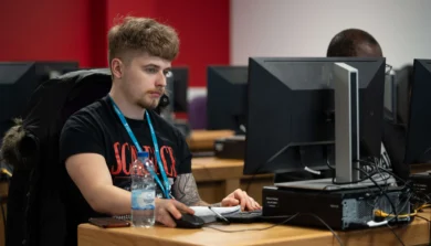 Accounting and Finance student in computer room