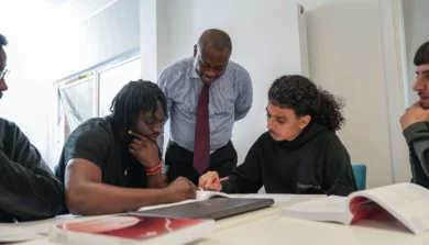 Business students in class with academic