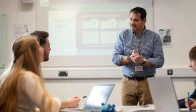 Criminolgy lecturer with students in class
