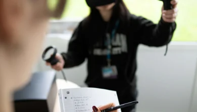 Psychology student with VR headset